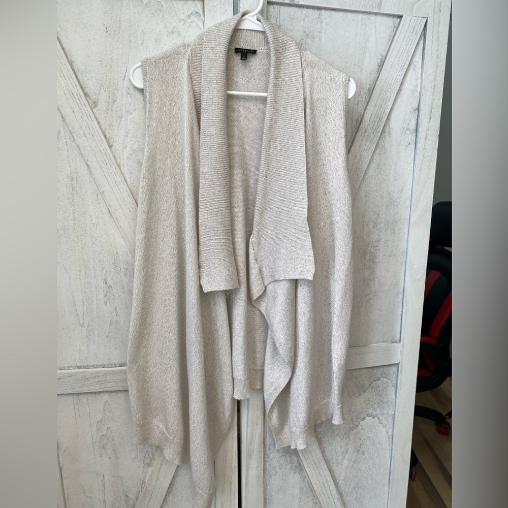Talbots Sleeveless Cardigan Women’s Small Cream With Gold Threading